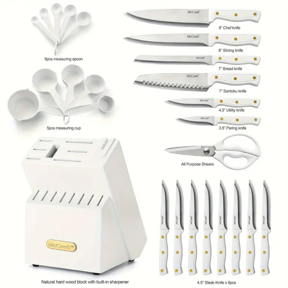 McCook 15-Piece White Knife Block Set