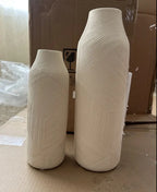 Set of 2 White Texture Ceramic Vases