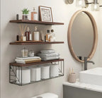 Rustic Floating Wall Shelf Set with Metal Storage Rack