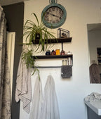 Rustic Floating Wall Shelf Set with Metal Storage Rack