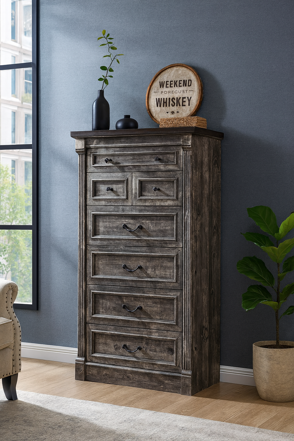 Tall Modern Farmhouse 7 Drawer Dresser
