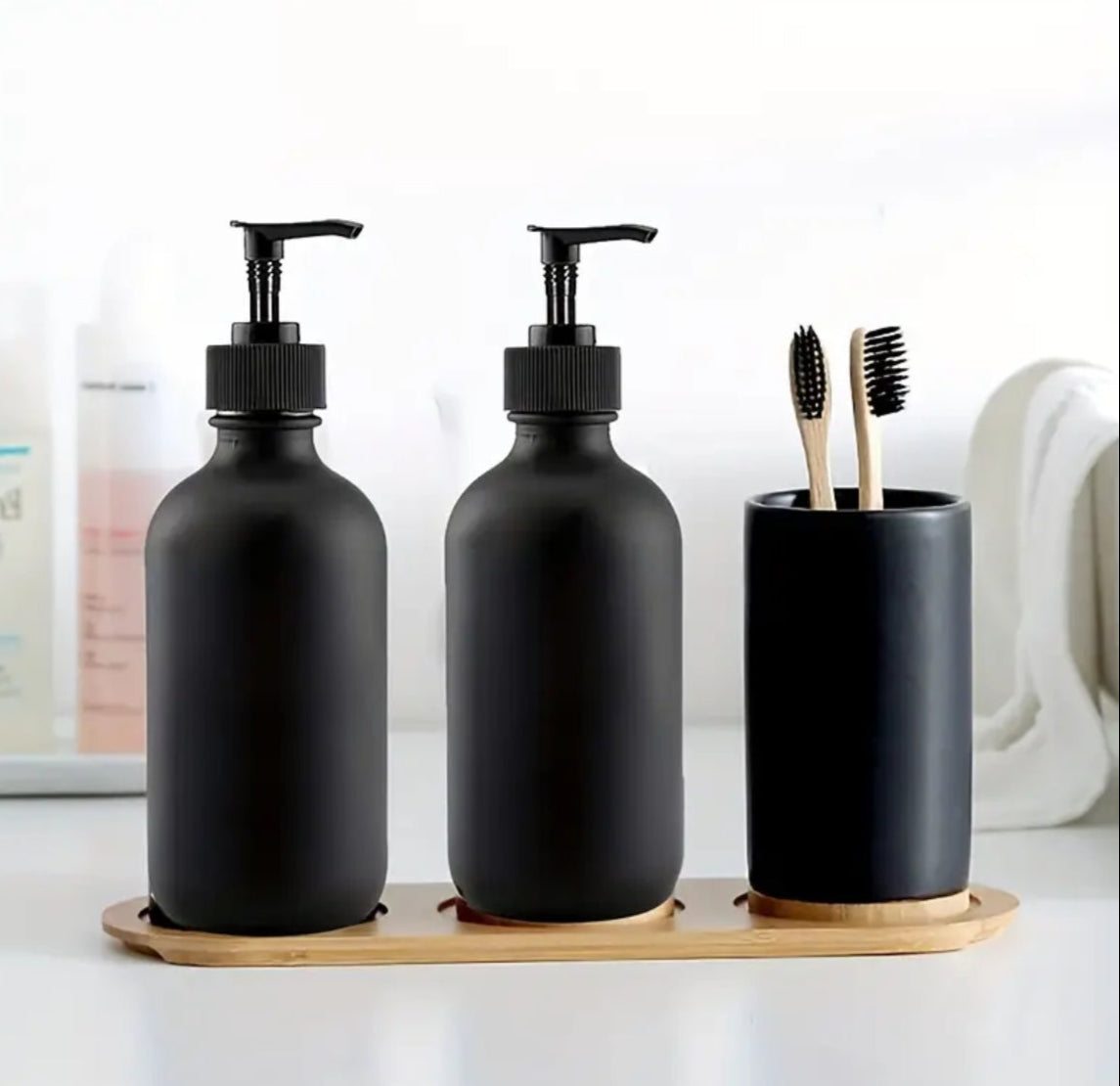 Matte Black Refillable Pump Dispenser Bottle-300ml